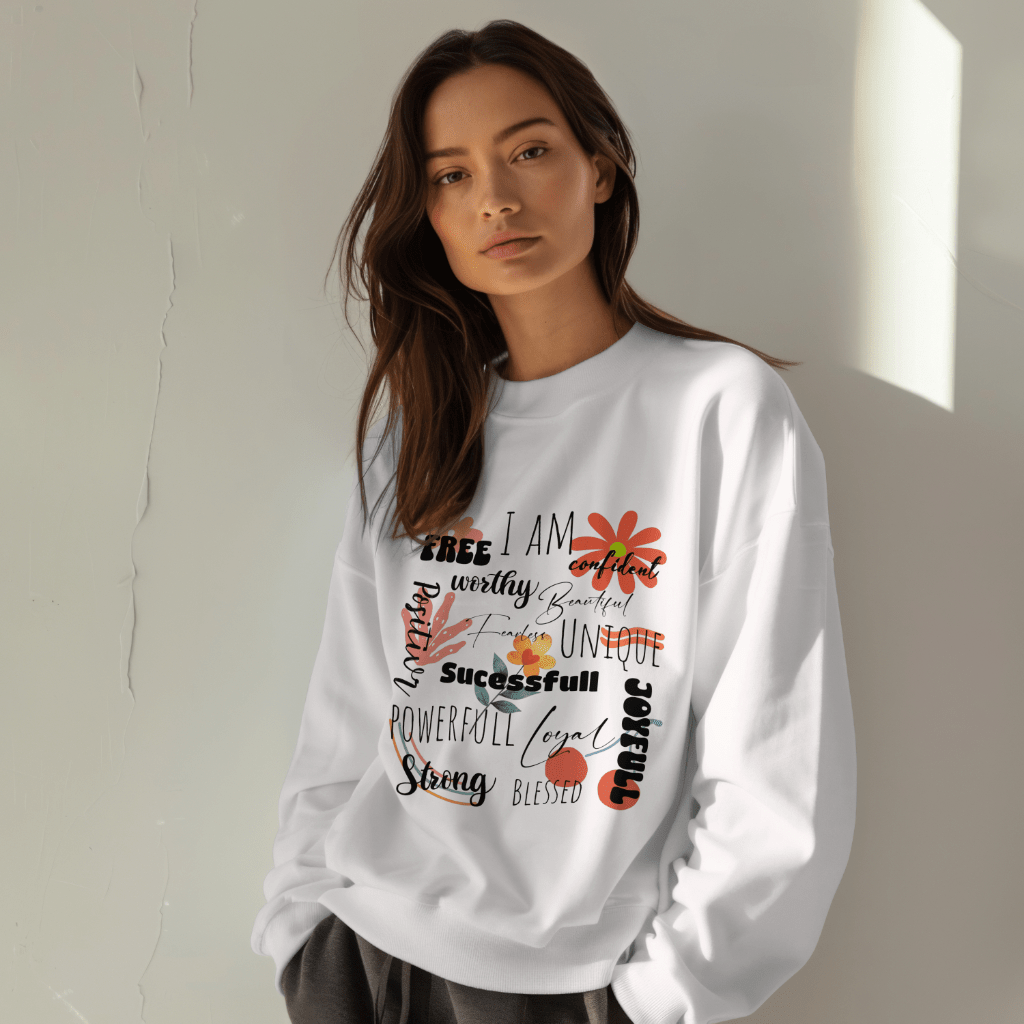 Women Crewneck Sweatshirt Empowering Floral Quote - Unisex Heavy Blend™ Sweatshirt