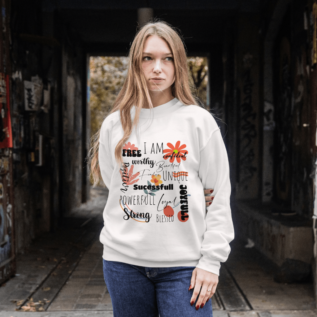 Women Crewneck Sweatshirt Empowering Floral Quote - Unisex Heavy Blend™ Sweatshirt
