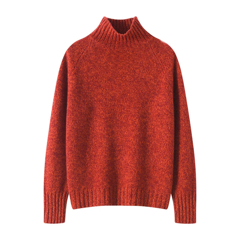 Women's oversized Red wool turtleneck sweater for women