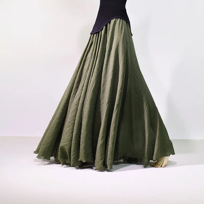 Women Cotton Linen BLend Empire Waist A-Line Skirts