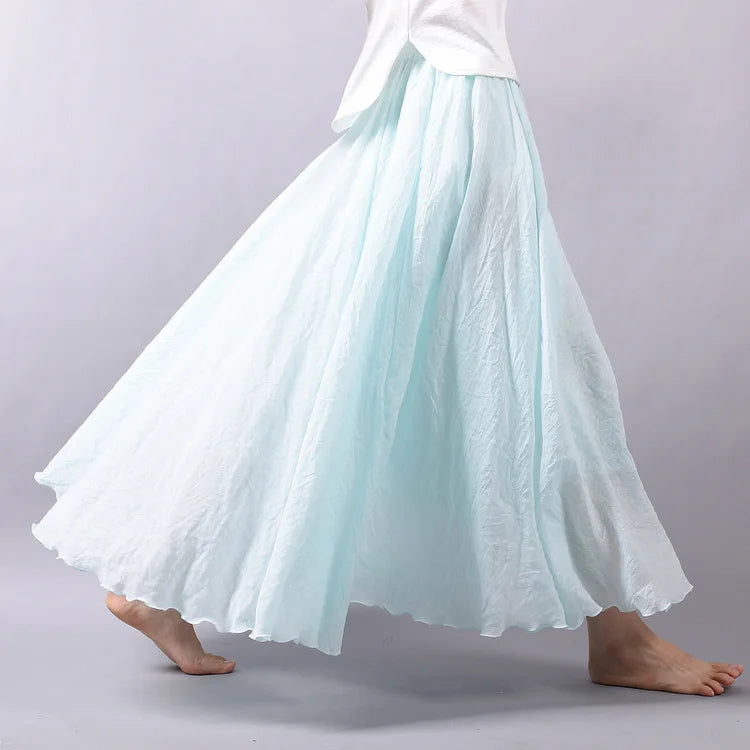 Women Cotton Linen BLend Empire Waist A-Line Skirts