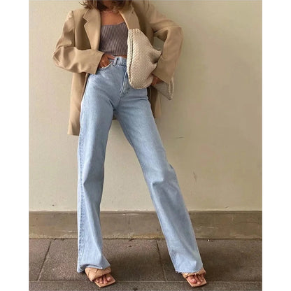 Women's High Waist Streetwear Boyfriend Denim Wide Leg Jeans
