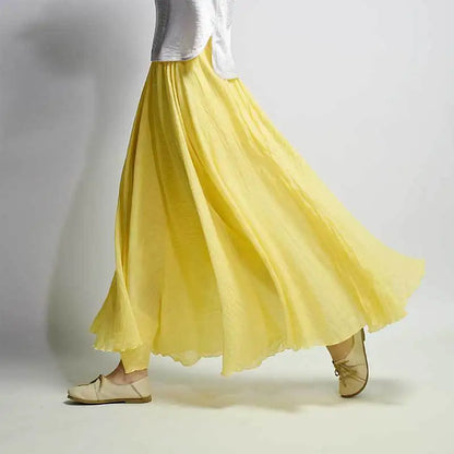 Women Cotton Linen BLend Empire Waist A-Line Skirts