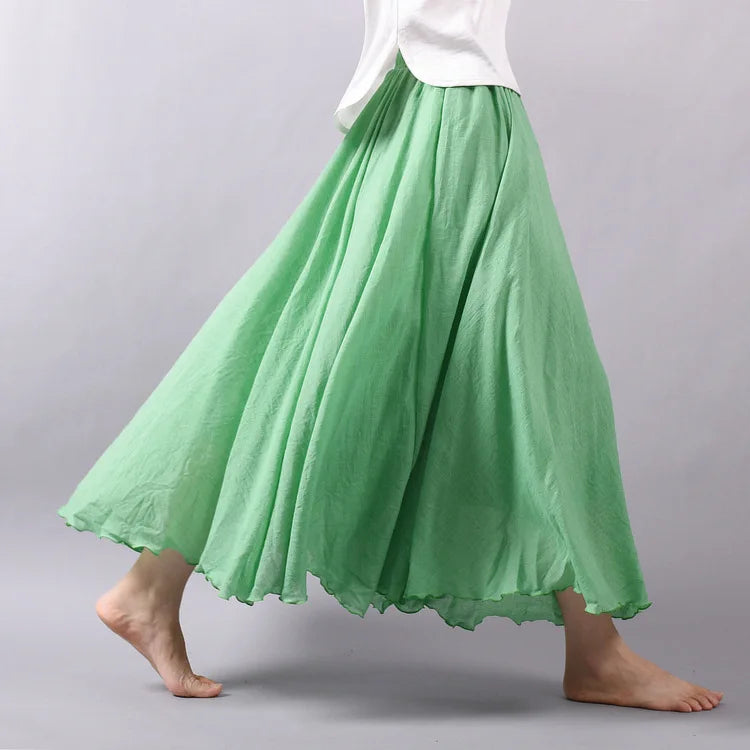 Women Cotton Linen BLend Empire Waist A-Line Skirts