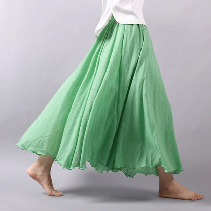 Women Cotton Linen BLend Empire Waist A-Line Skirts
