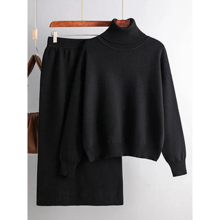 Women's Two Piece Sets Knitted Turtleneck Sweaters With Skirt