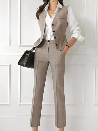 Women's casuat set 3 Pcs.vintage suit with vest and straight pant business outfits