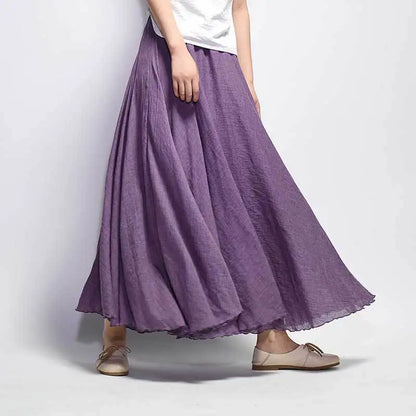 Women Cotton Linen BLend Empire Waist A-Line Skirts