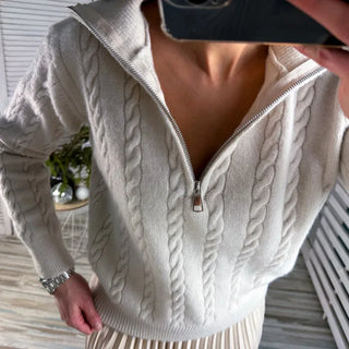 Women's Half Zipper Knitted Pullovers Vintage Sweaters Casual Tops