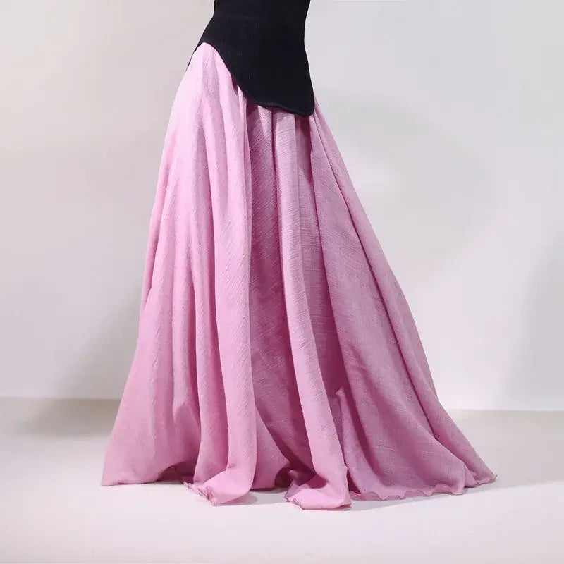 Pink skirt with a black top on a white background