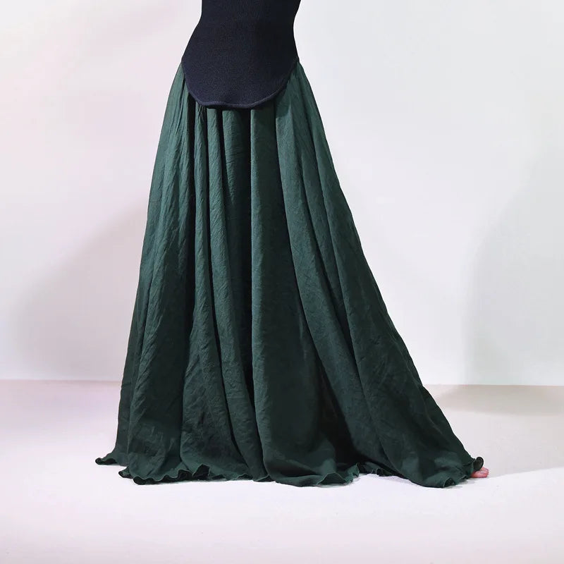 Women Cotton Linen BLend Empire Waist A-Line Skirts