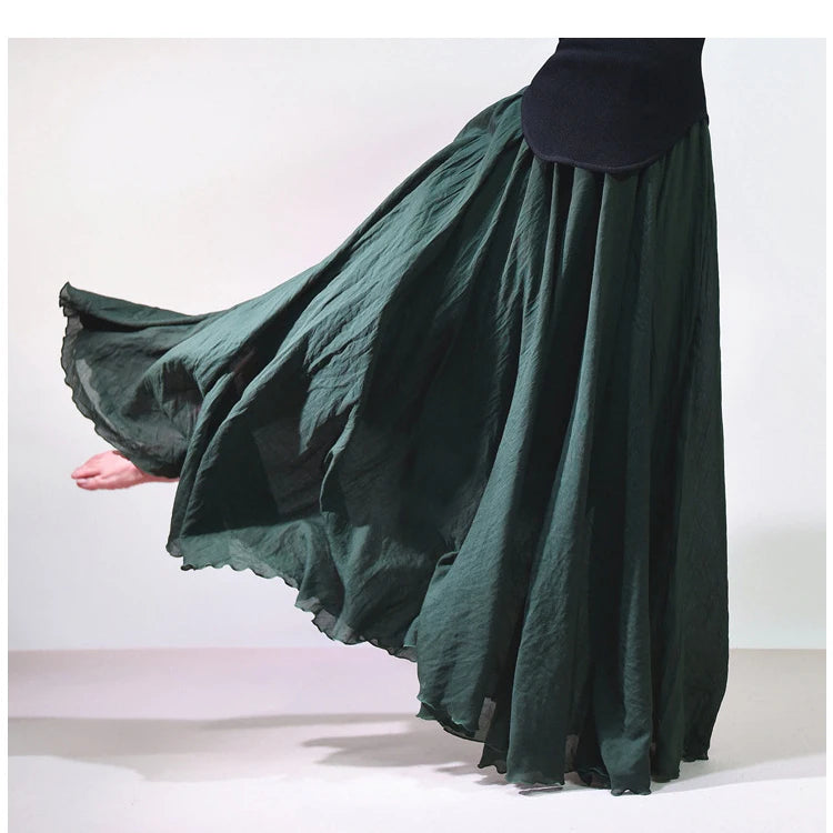 Women Cotton Linen BLend Empire Waist A-Line Skirts