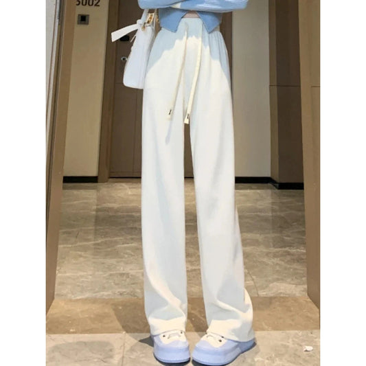 Women's High Waist Pants Straight Warm Loose Velvet Wide Leg