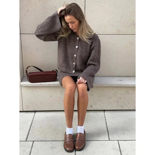 Women's 2 Pieces Knitted Sets Long Sleeve Single Breasted Cardigan with Short Skirt