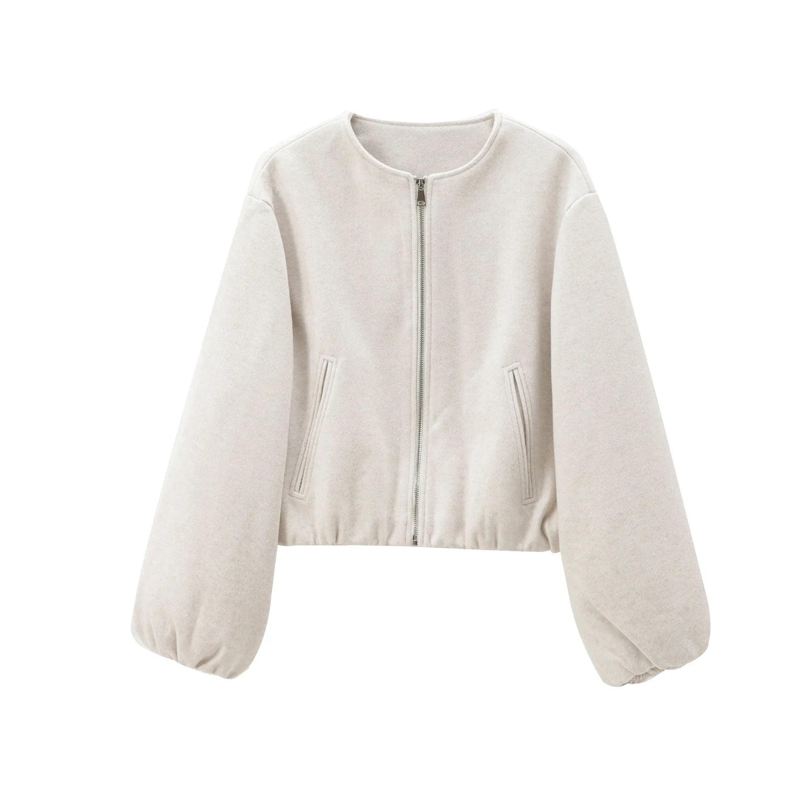 Beige fleece jacket on a white background