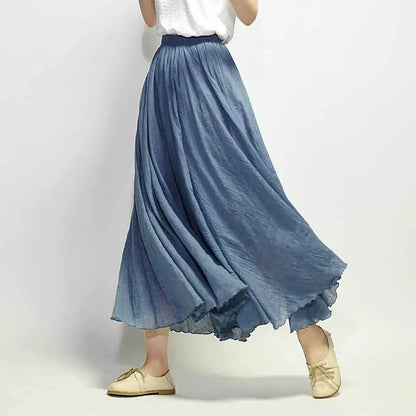 Women Cotton Linen BLend Empire Waist A-Line Skirts