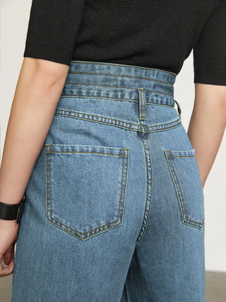 Women's Jeans Retro Style High-waiste Straight Loose Wide-leg Pants