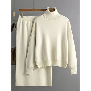 Women's Two Piece Sets Knitted Turtleneck Sweaters With Skirt