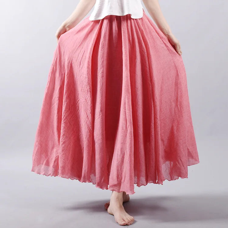 Women Cotton Linen BLend Empire Waist A-Line Skirts