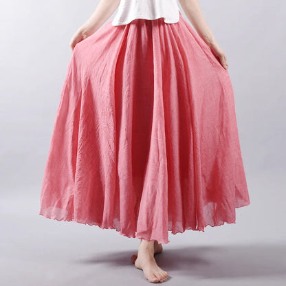 Women Cotton Linen BLend Empire Waist A-Line Skirts