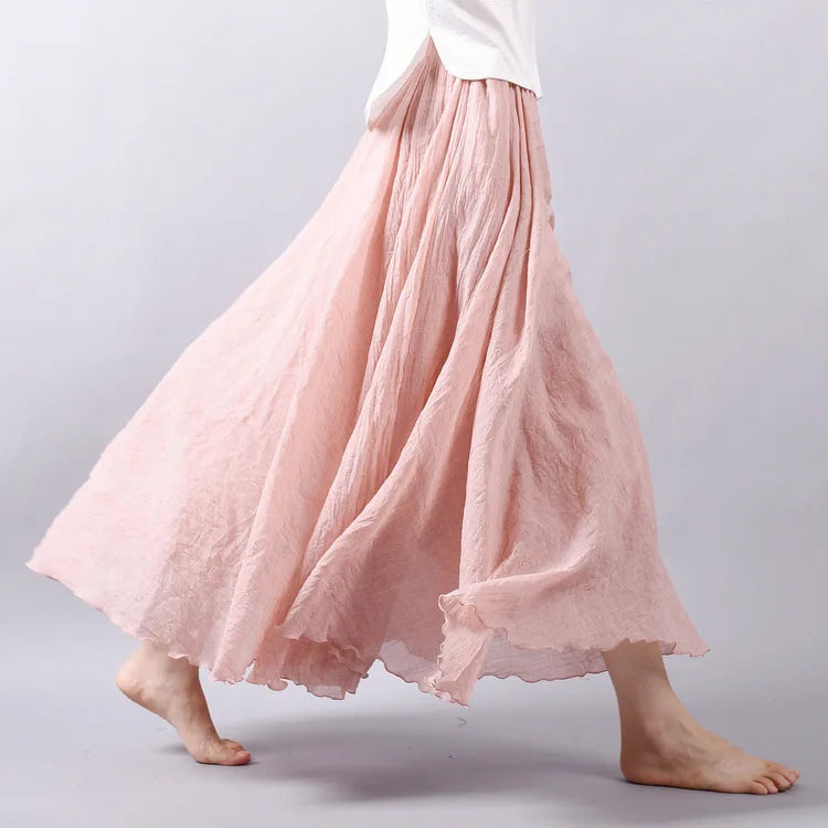 Women Cotton Linen BLend Empire Waist A-Line Skirts
