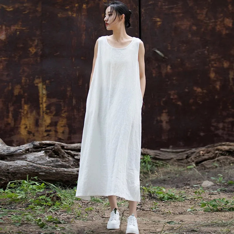 white linen maxi dress