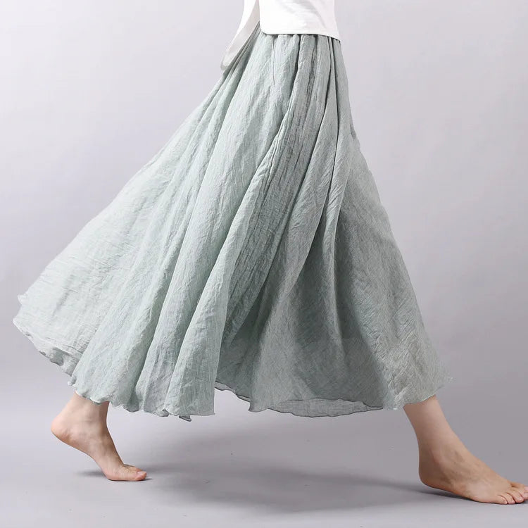 Women Cotton Linen BLend Empire Waist A-Line Skirts