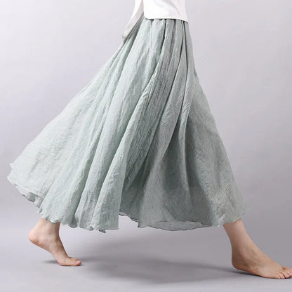 Women Cotton Linen BLend Empire Waist A-Line Skirts