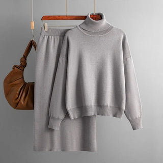 Women's Two Piece Sets Knitted Turtleneck Sweaters With Skirt