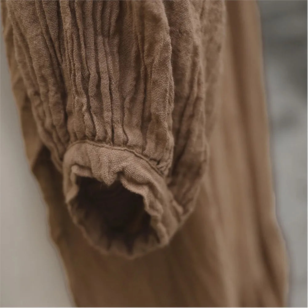Close-up of sleeve cotton linen maxi dress