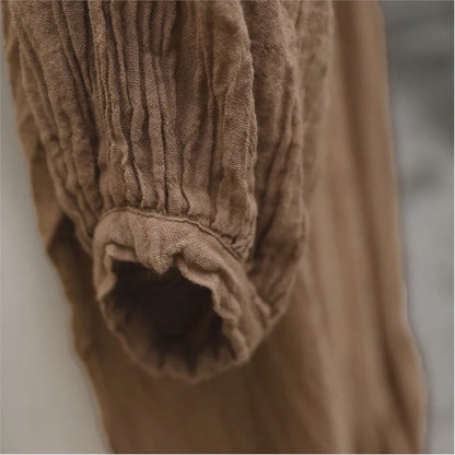 Close-up of sleeve cotton linen maxi dress