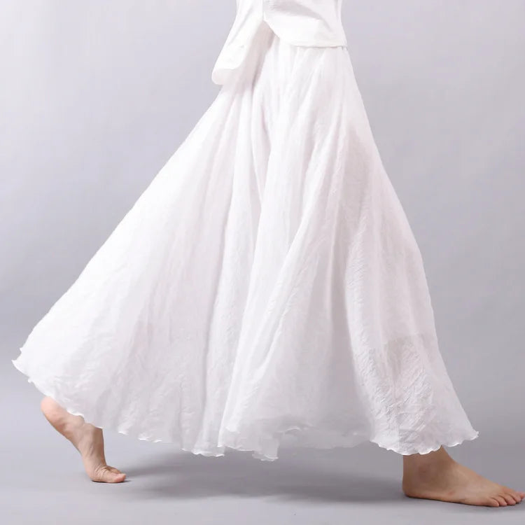 Women Cotton Linen BLend Empire Waist A-Line Skirts
