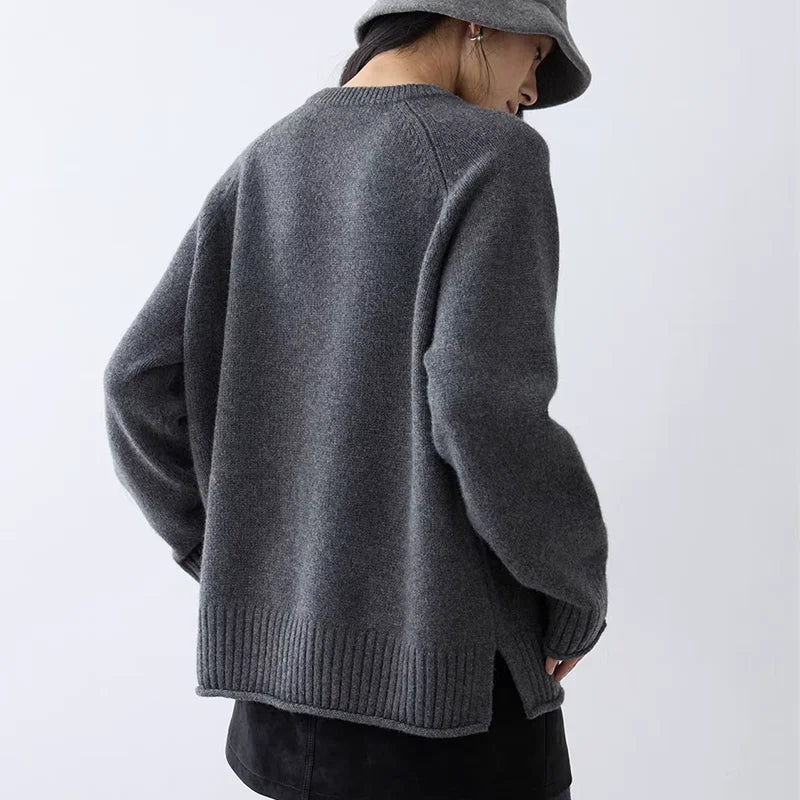 New Women's Cashmere Pullover Sweater Round Neck Loose Fit Knitted