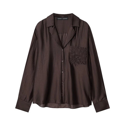 Brown shirt with floral pocket 