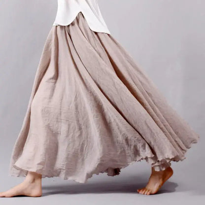 High Waist Cotton Linen Maxi Skirt – Women’s Casual A-Line Boho skirt