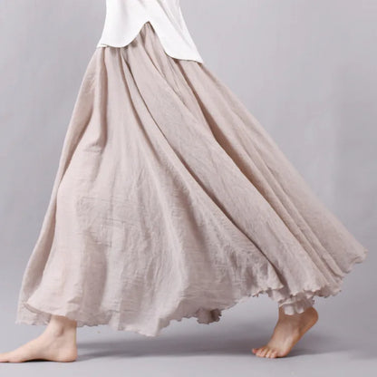 Women Cotton Linen BLend Empire Waist A-Line Skirts
