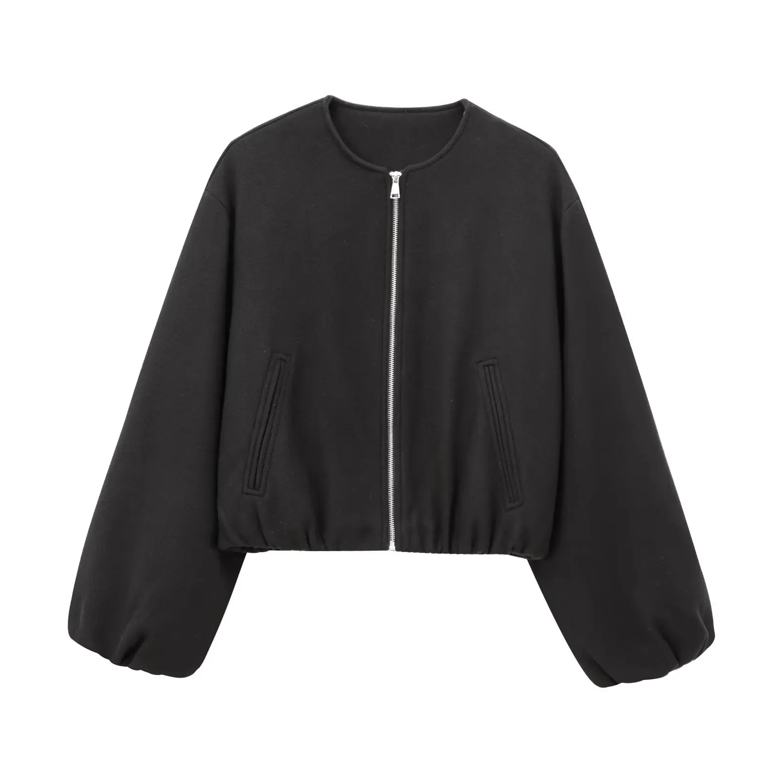 Black jacket with a zipper on a white background