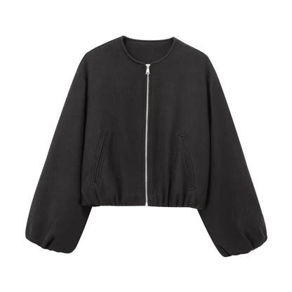 Black jacket with a zipper on a white background