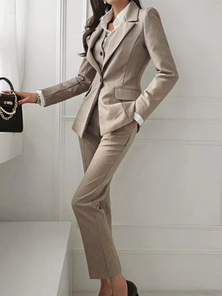 Women's casuat set 3 Pcs.vintage suit with vest and straight pant business outfits
