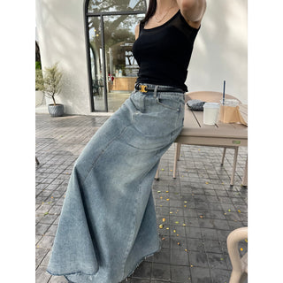 Women's Demin Maxi Jeans Skirt A-line Casual