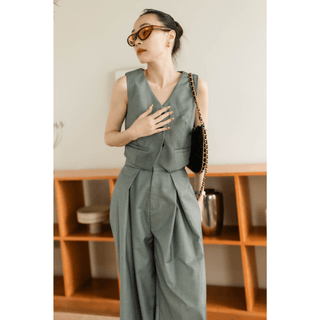 Women's two piece sets chic single breasted vest and pant