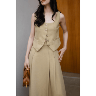 Women's two-piece sets vest coat and pleated A-line skirt