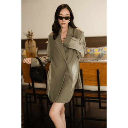 Womens blazer oversize long sleeve shirt back see-through