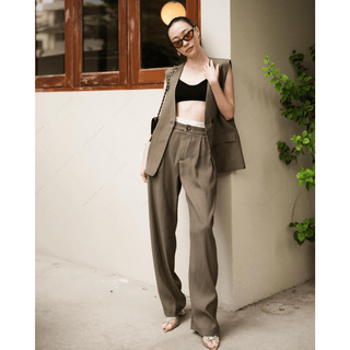 Women's two Piece Sets Vest suit V-neck + straight leg pant