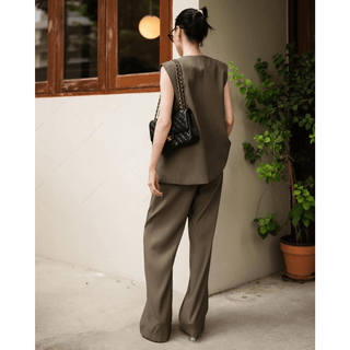 Women's two Piece Sets Vest suit V-neck + straight leg pant