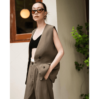 Women's two Piece Sets Vest suit V-neck + straight leg pant