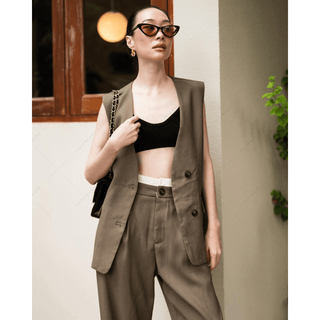 Women's two Piece Sets Vest suit V-neck + straight leg pant