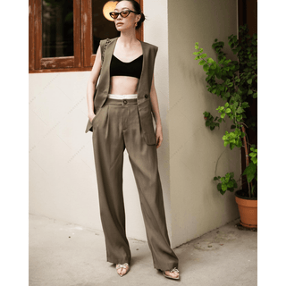 Women's two Piece Sets Vest suit V-neck + straight leg pant