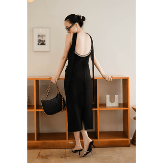 Women's two piece set luxury black tank top dress with oversize blazer and belt