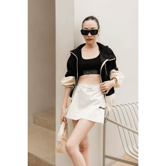 Women's bomber jacket zip up hoodies two-tone design
